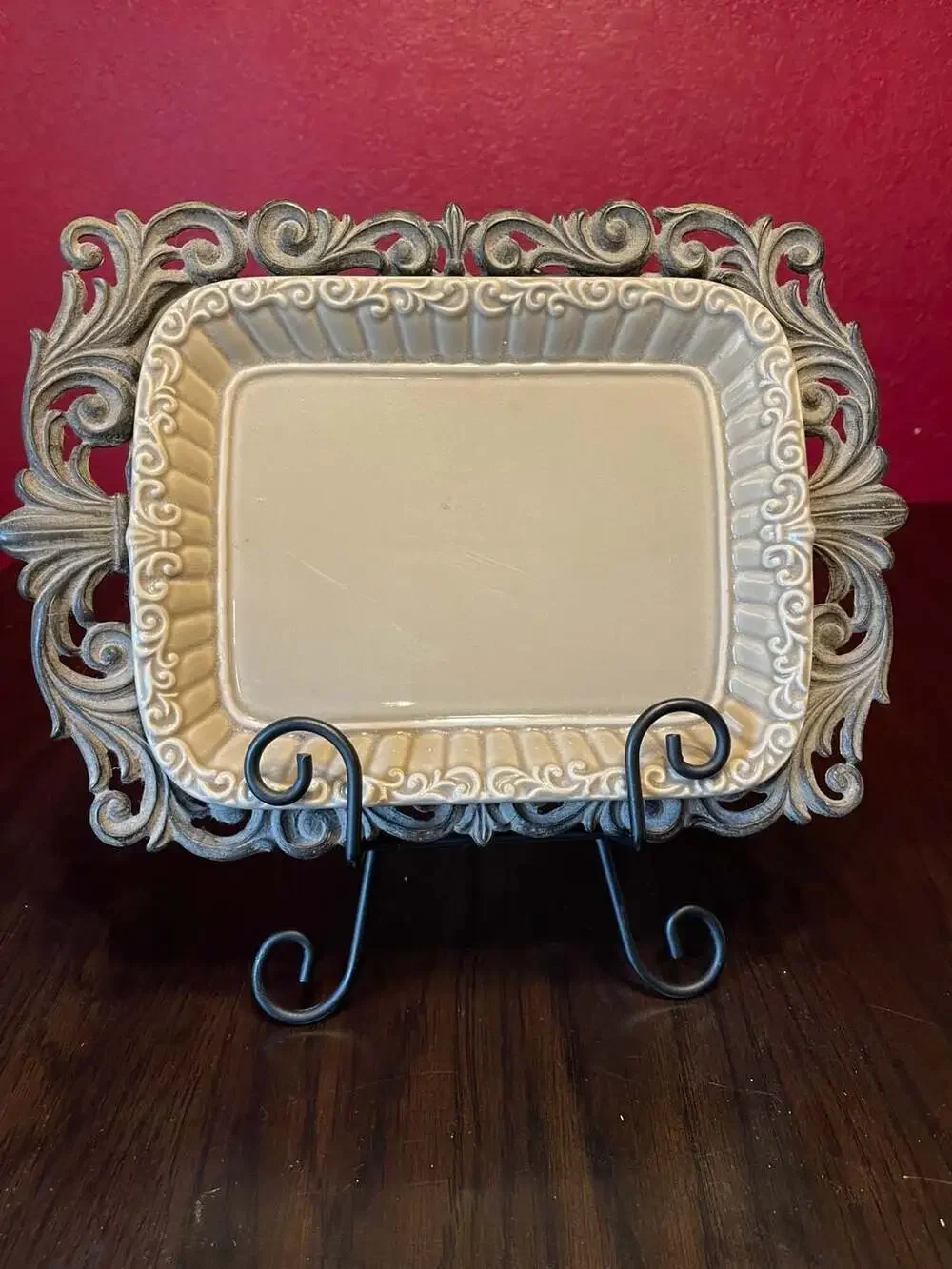 Drake Designs Ceramic Baking Dish with Ornate Metal Holder